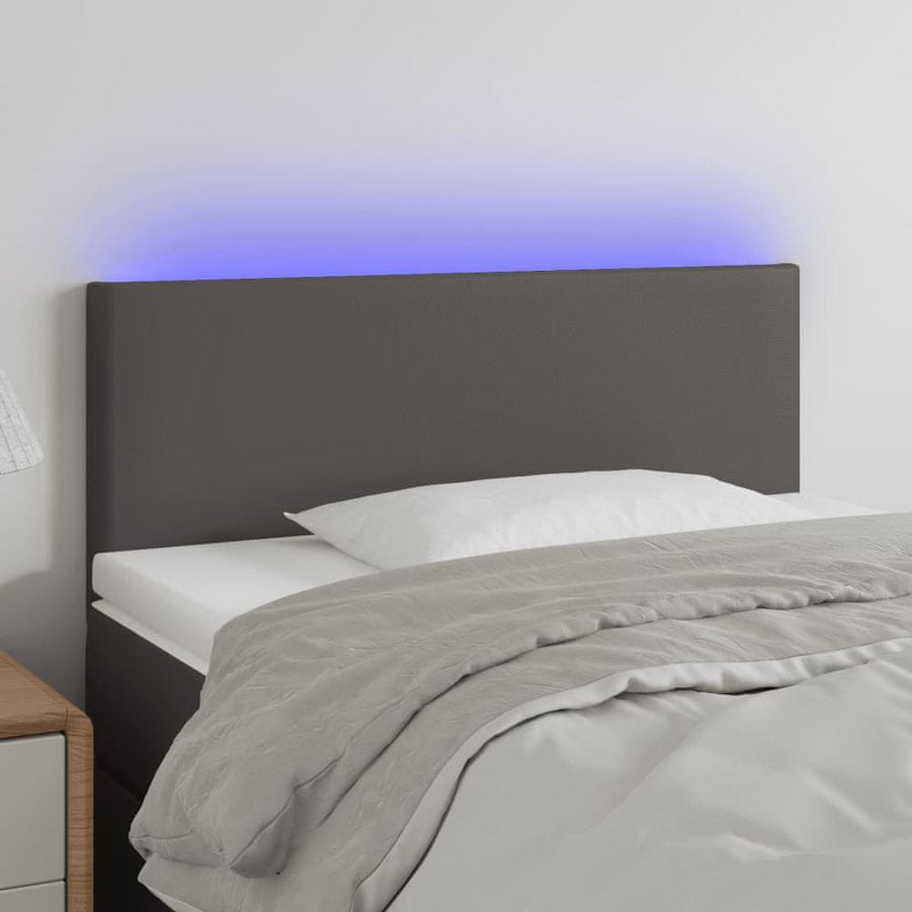 Vidaxl Čelo postele s LED sivé 80x5x78/88 cm umelá koža